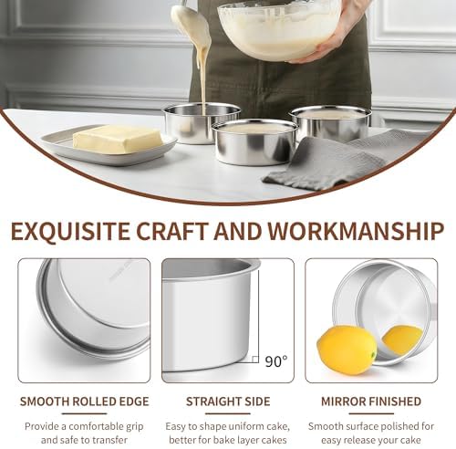 TeamFar 5 Inch Cake Pan Set of 4, Stainless Steel Small Layer Cake