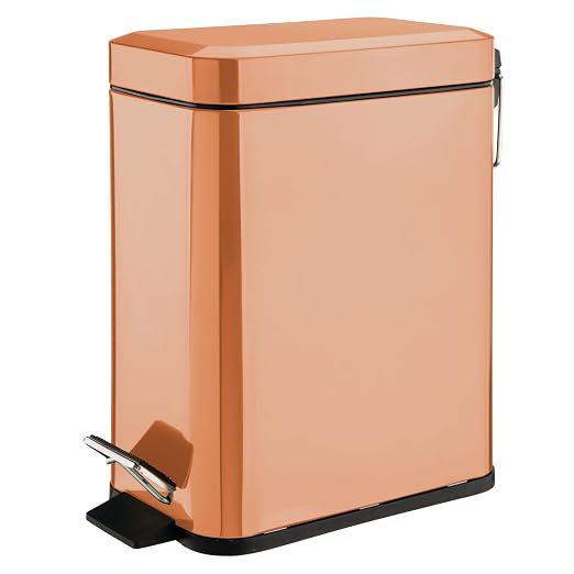 mDesign Small Modern 1.3 Gallon Rectangle Metal Lidded Step Trash Can, Compact by mDesign