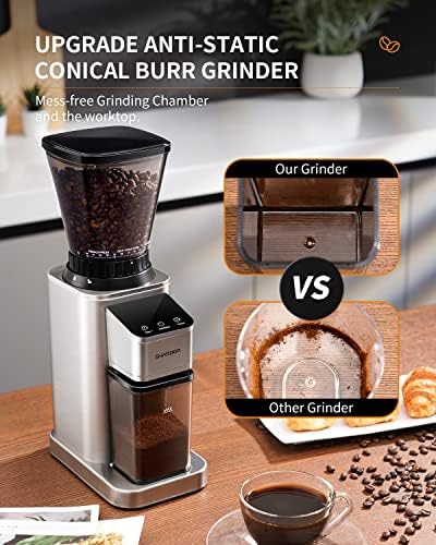 SHARDOR Conical Burr Coffee Bean Grinder, 48 Settings, Silver