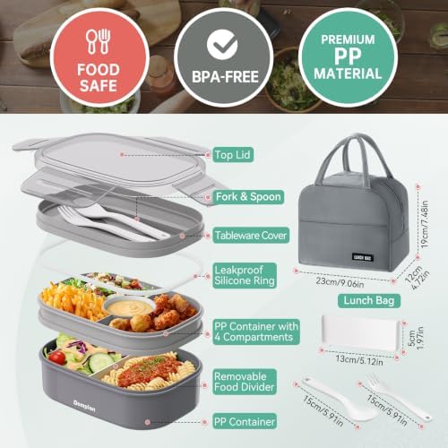 2 Layers Bento Box, All-in-One Stackable Lunch Container with
