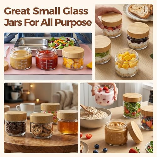 6 oz Small Glass Jars with Bamboo Lids, 4 Pack