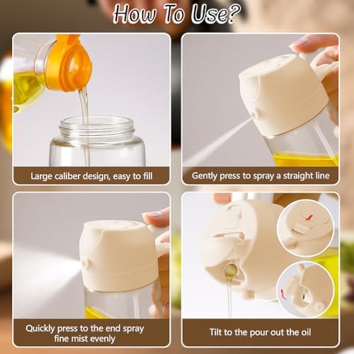 2-in-1 Glass Olive Oil Sprayer and Dispenser, 470ml/16oz, White