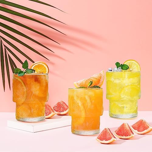 Frcctre 8 Pack Stackable Drinking Glasses, 6.5 OZ Romantic Lowball