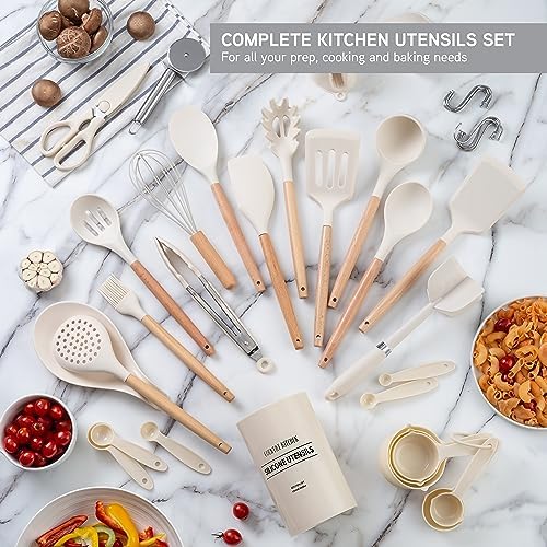 Country Kitchen 38-Piece Silicone Utensil Set, Khaki