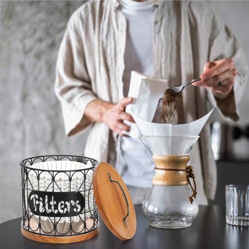 Frcctre Coffee Filter Holder with Wood Lid, Large Capacity Coffee
