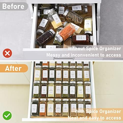 Spice Drawer Organizer with 28 Spice Jars and 216 Labels,Non-slip