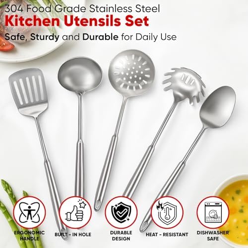 5 Pcs Newness Cooking Utensils Set, 304 Stainless Steel Kitchen