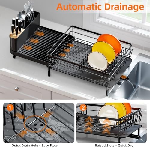 Urackify Extendable Dish Drying Rack, 18.5"-26.7" L x 12.7" W