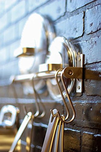 Premium Chefmate Stainless Steel Gourmet Kitchen 31.5 Inch Wall Mount Rail and 10 S Hooks Set Utensil Pot Pan Lid Rack Storage Organizer, Silver