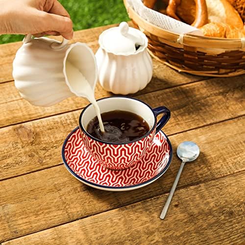 KitchenTour Espresso Cups and Saucers set, 6-pack,7oz - Cappuccino