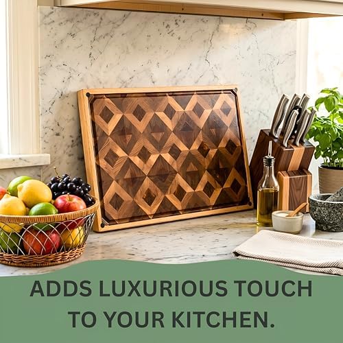 Walnut Oak Rosewood End Grain Cutting Board - 14x16 Large Wooden