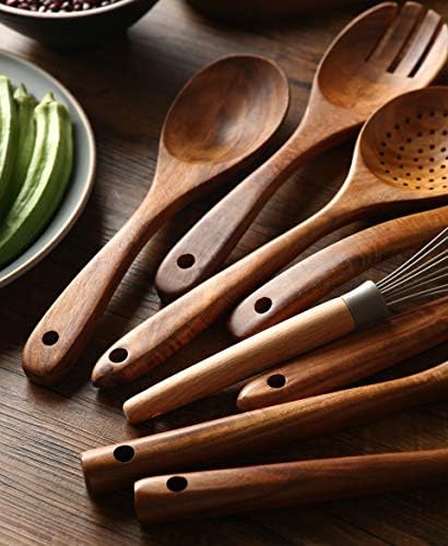 NAYAHOSE 9-Piece Teak Wooden Utensil Set with Holder
