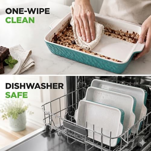 NutriChef 3-pc Casserole Dish Set for Oven, Ceramic Lasagna Baking