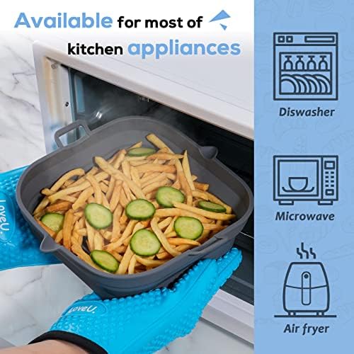 [2 Pack] Silicone Air Fryer Liners Square - Reusable Airfryer Basket