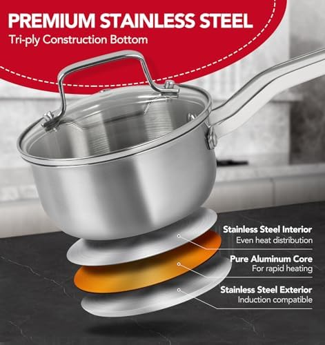 MICHELANGELO Stainless Steel Pots Set - 1QT & 2QT & 3QT Stainless Steel Sauce Pan with Lid, Induction Saucepan Set, Small Pots for Cooking - 6 Pcs