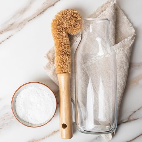 2PCS Coconut Brush Fiber Bottle Wooden Cleaning Brush, Scrub Head for