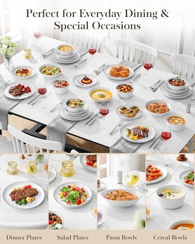 MALACASA 24-Piece Dinnerware Set for 6, White Black-Rim Porcelain