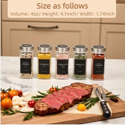 Glass Spice Jars with Labels, Seasoning Jars; 26 Pcs Stainless Steel