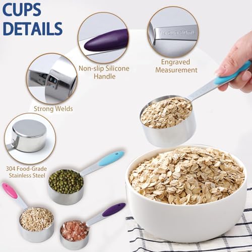12 PCS Measuring Cups and Spoons Set Stainless Steel, 5 Measuring Cups