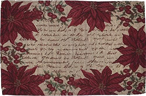 Set of 10, Red Poinsettia Flower Design Christmas Tapestry Kitchen