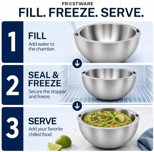 Dip Chiller Bowl with Lid, 35 oz Insulated Cold Serving Bowl