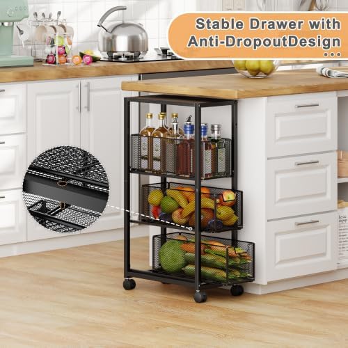 4 Tier Narrow Kitchen Rolling Cart, 9.1" Wide Slim Kitchen Storage