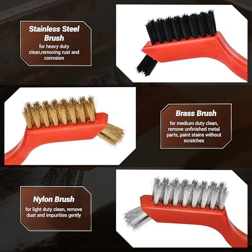 6 Pieces Wire Brush Set, Nylon/Brass/Stainless Steel Bristles