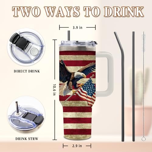 DUUV Eagle American Flag Tumbler 40oz, Insulated 4th of July Cup Gifts