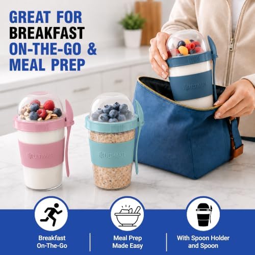 Ultimate Yogurt Parfait Cups with Lids and Spoon, 4 Pack, 20 oz (16+4)