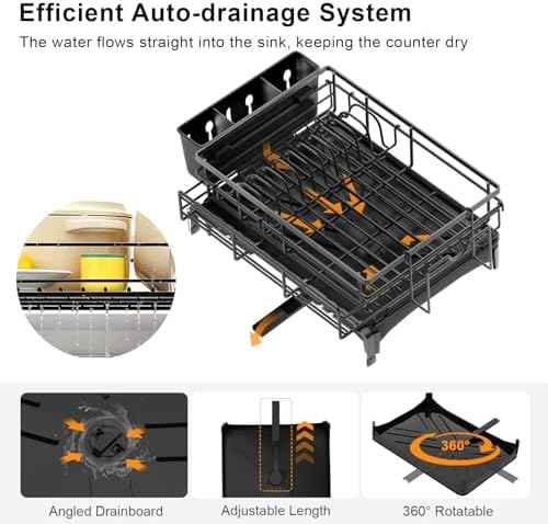 4-in-1 Expandable Dish Drying Rack, 12"-22" Over Sink Dish Drainer