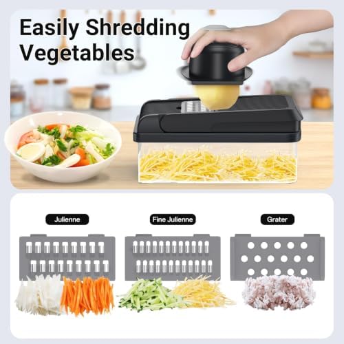 12-in-1 Vegetable Chopper with 7 Blades, Food Veggie Cutter, Mandoline Gray