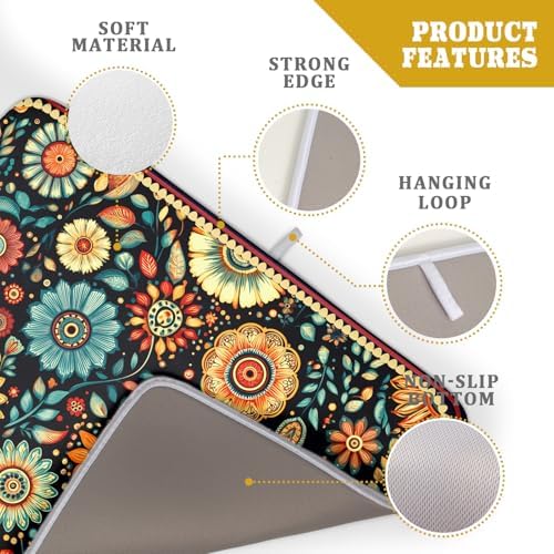 Boho Floral Dish Drying Mat for Kitchen Counter Absorbent Microfiber