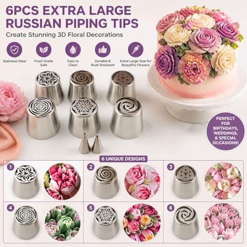 Extra Large Russian Piping Tips, 304 Stainless Steel 3D Flower