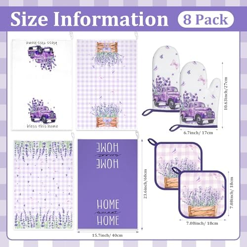 Lavender Spring Kitchen Towels and Oven Mitt Set, 8-Piece