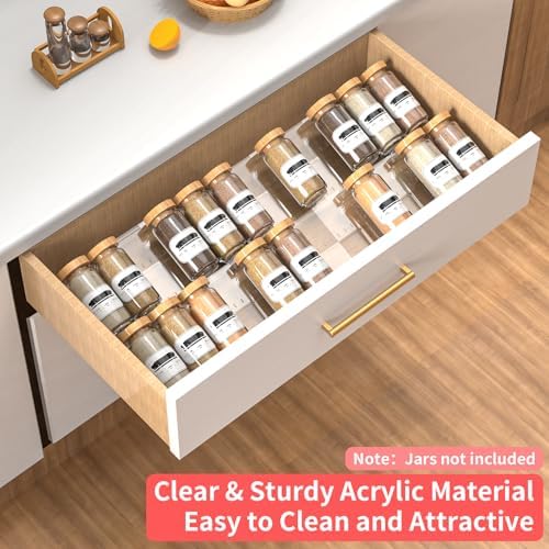 4-Tier Non-Slip Spice Drawer Organizer, 4-Pack Checkered Frosted Clear