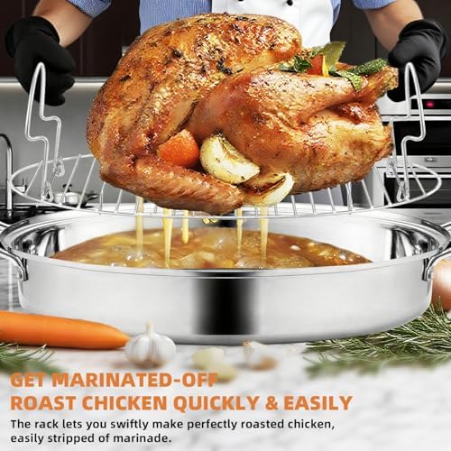 22” Large Roasting Pan with Rack and Lid,Oval Roaster Pan