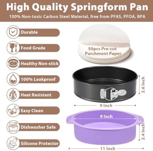 Springform Pan 9 Inch Nonstick Cheesecake Pan with Protector