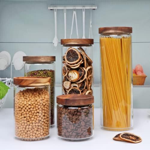 Flrolove Glass Canisters With Wooden Lids, Kitchen Jars for Storage