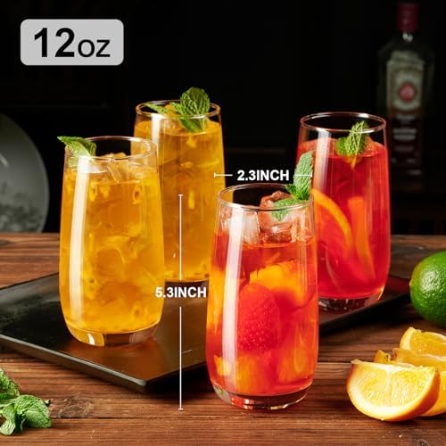PARACITY Highball Glasses Set of 4, Drinking Glasses 12 Oz, Clear