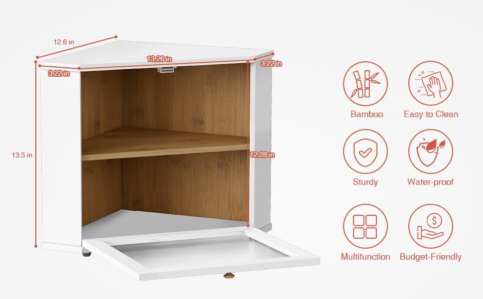 White Corner Bread Box for Kitchen Countertop, Double Layer Large Breadbox