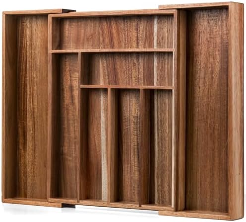 Fibogollo Expandable Kitchen Drawer Organizer,Acacia Wood Silverware