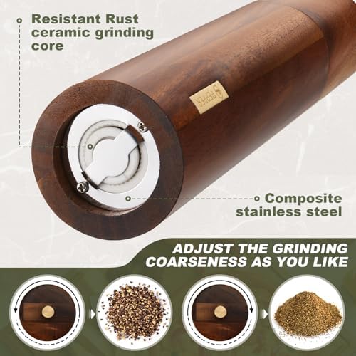Wooden Salt and Pepper Mill Set with Tray, 8 Inch