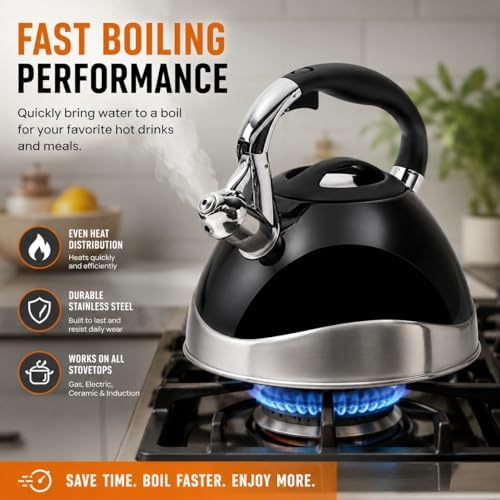 Creative Home Crescendo Whistling Tea Kettle, 3.1 Quart