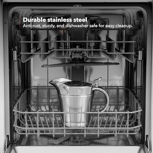 OVENTE Stainless Steel Gravy Boat with Hinged Lid, 14Oz, Silver