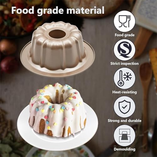 4.5'' Mini Cake Pan for Baking, Carbon Steel Kugelhopf Cake Mold