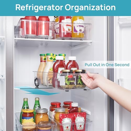 Vtopmart Fridge Organizer Bins on Wheels, Clear Roll Out Drawer