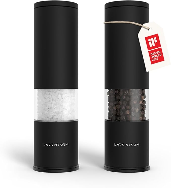 LARS NYSØM Salt and Pepper Grinder Set Manual, Stainless Steel Salt and Pepper by LN