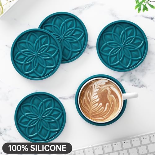 HFHOME Silicone Coasters Set with Holder - 6 Pack Drink Coasters for