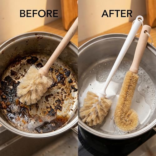 Bottle Brush & Dish Scrubber Set (3 Pack) - Kitchen Cleaning Kit with