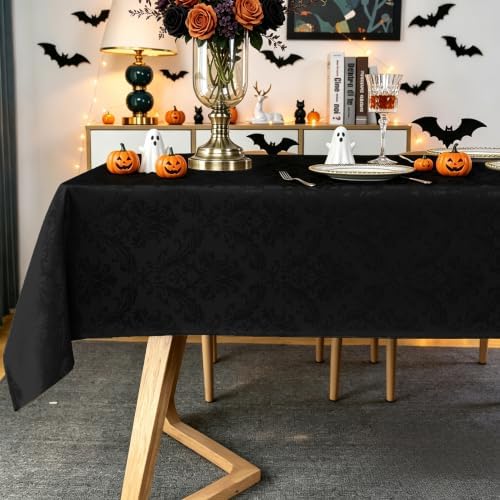 SASTYBALE Black Jacquard Damask Rectangular Tablecloth, 52 x 70 Inch